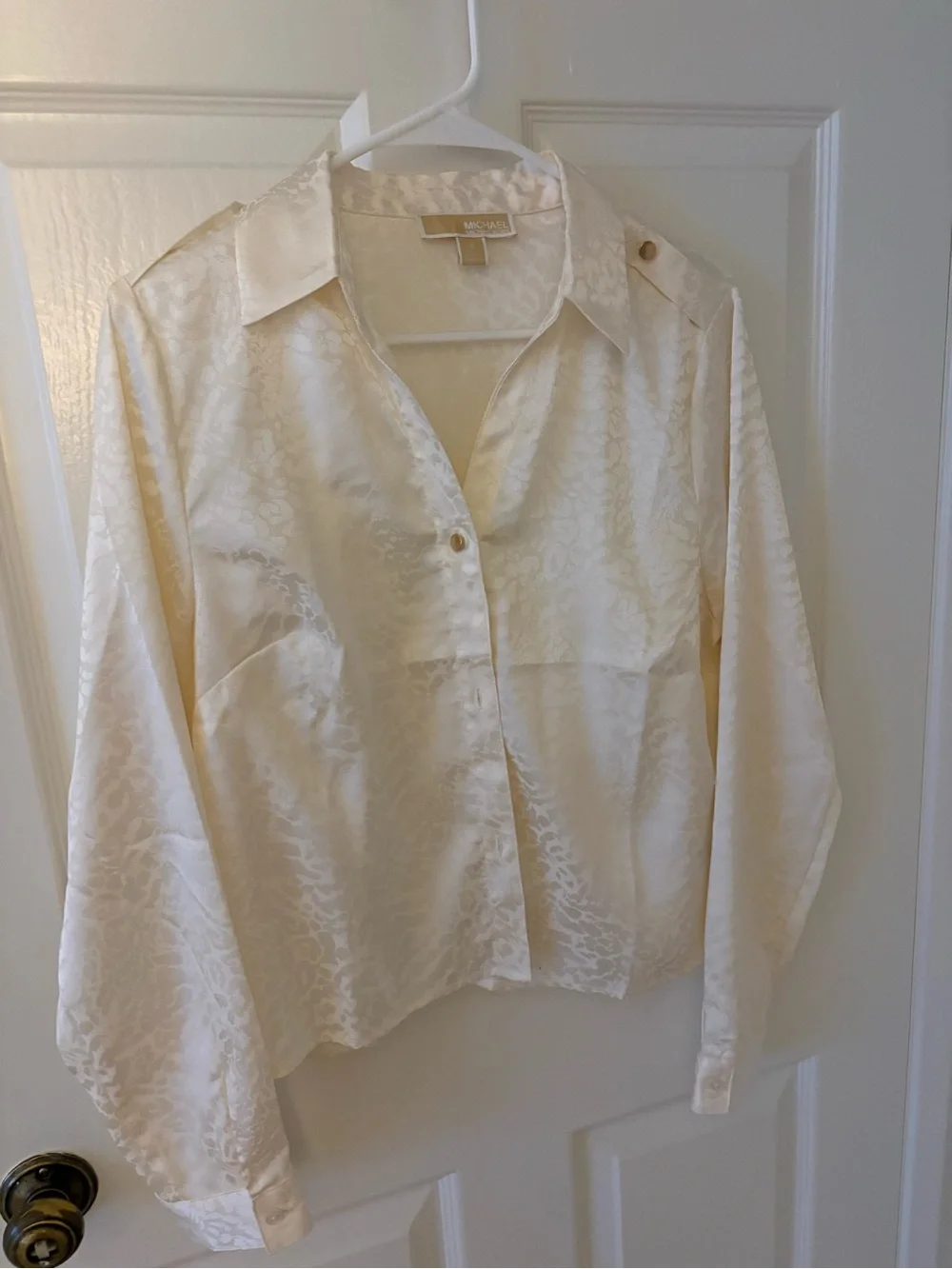 Michael Kors Cream Satin Jacquard Button-Down Shirt